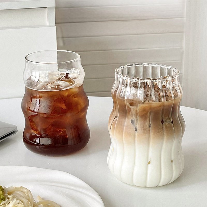 復古飲品玻璃杯，獨特波浪造型咖啡杯，餐具玻璃器皿