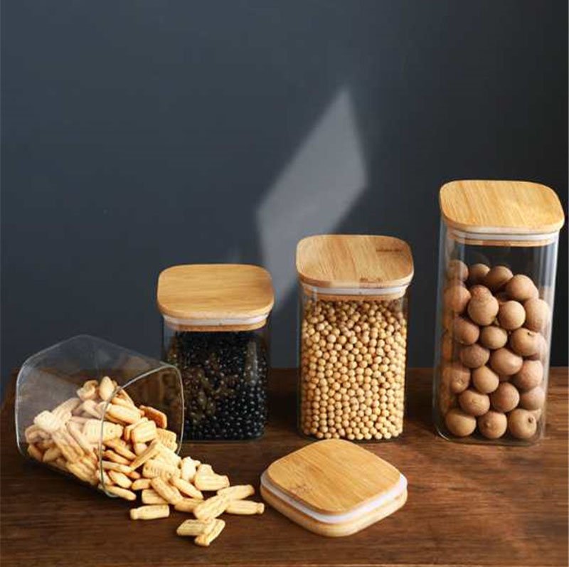 주방용 사각 내열 유리 저장병 / 시리얼·차 보관용