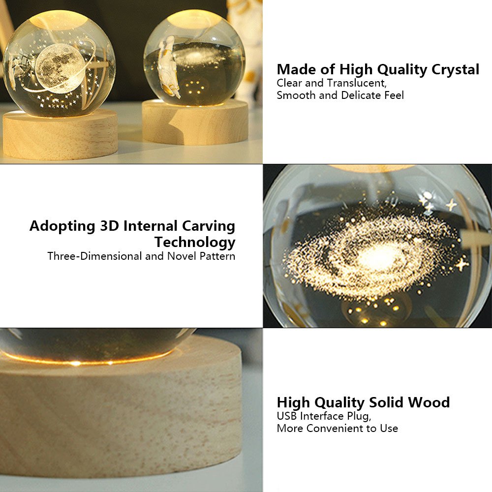 Wholesale Custom 3D Art Crystal Night Lamp Luminous Crystal Ball Decoration Solar System Led Night L