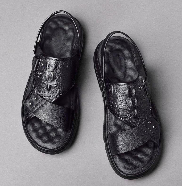 Sandalia de playa duradera para hombre de alta calidad en cuero de vaca