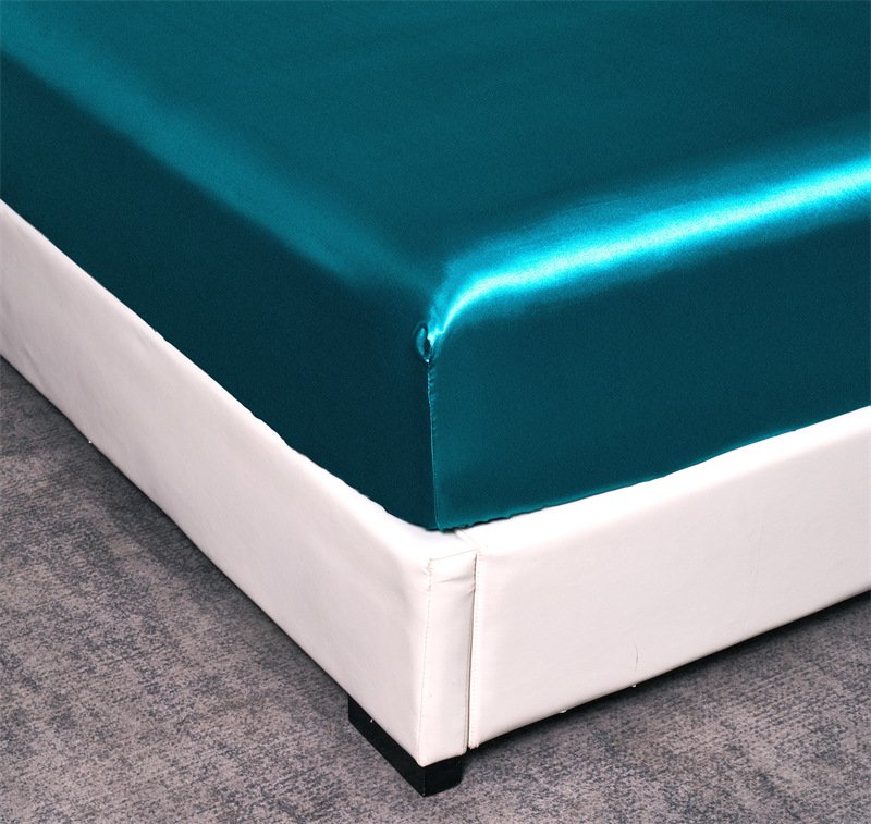 American Style Silk Satin Bed Sheet Set displayed on queen bed