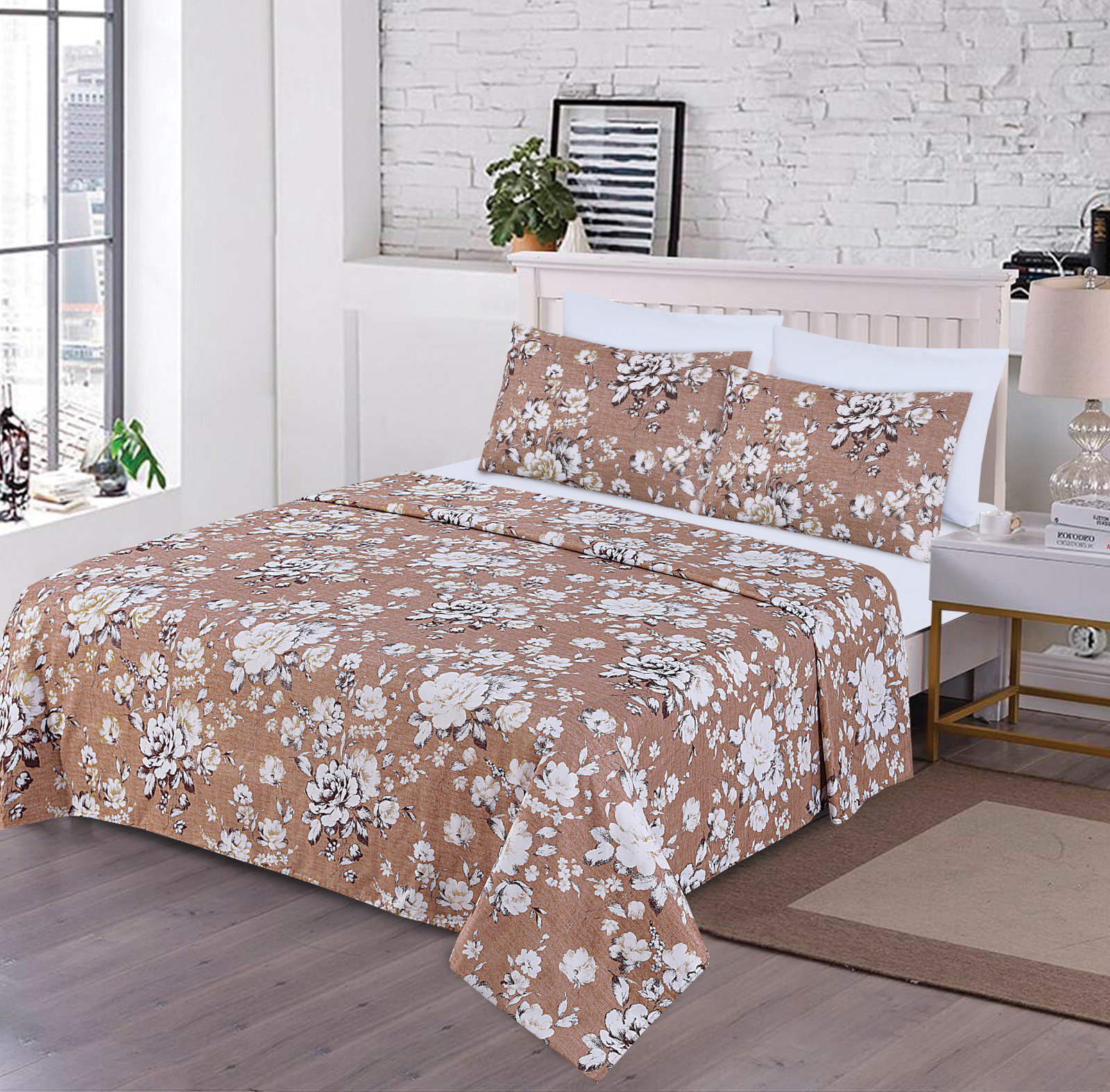 高級ウェディング寝具セット 4点 クイーン・キングサイズ 3Dフローラルプリント 防縮・色あせ防止