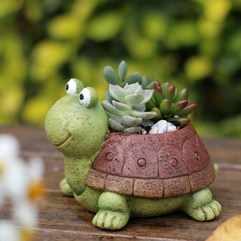 Turtle-shaped decorative plant pot