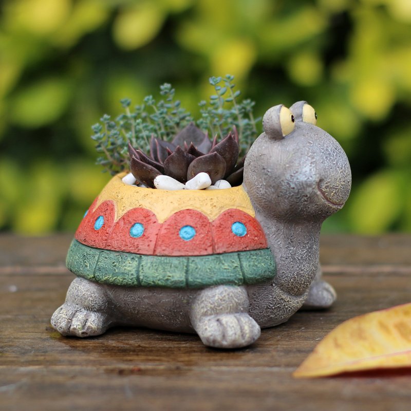 Turtle-shaped decorative plant pot