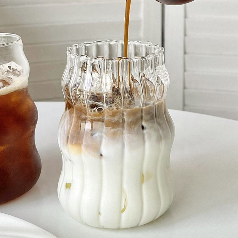 復古飲品玻璃杯，獨特波浪造型咖啡杯，餐具玻璃器皿