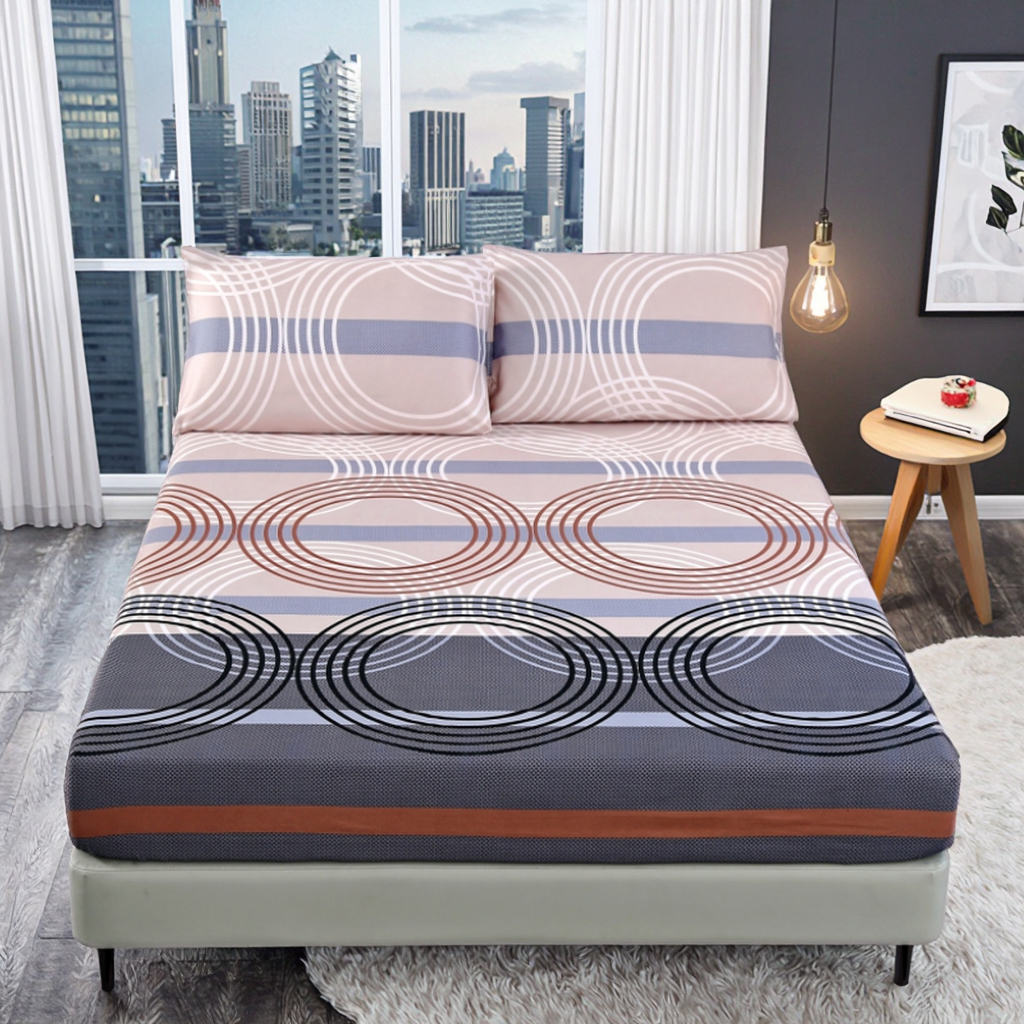 Sábana ajustable de microfibra premium con patrón geométrico