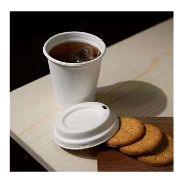 環保餐具咖啡酒套裝 可分解甘蔗紙杯附蓋 12盎司