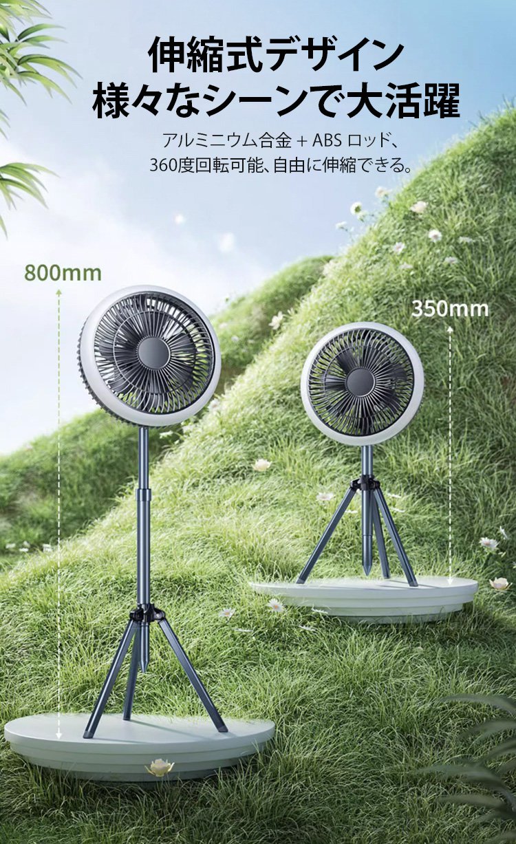 充電式三脚付き扇風機のバッテリー表示