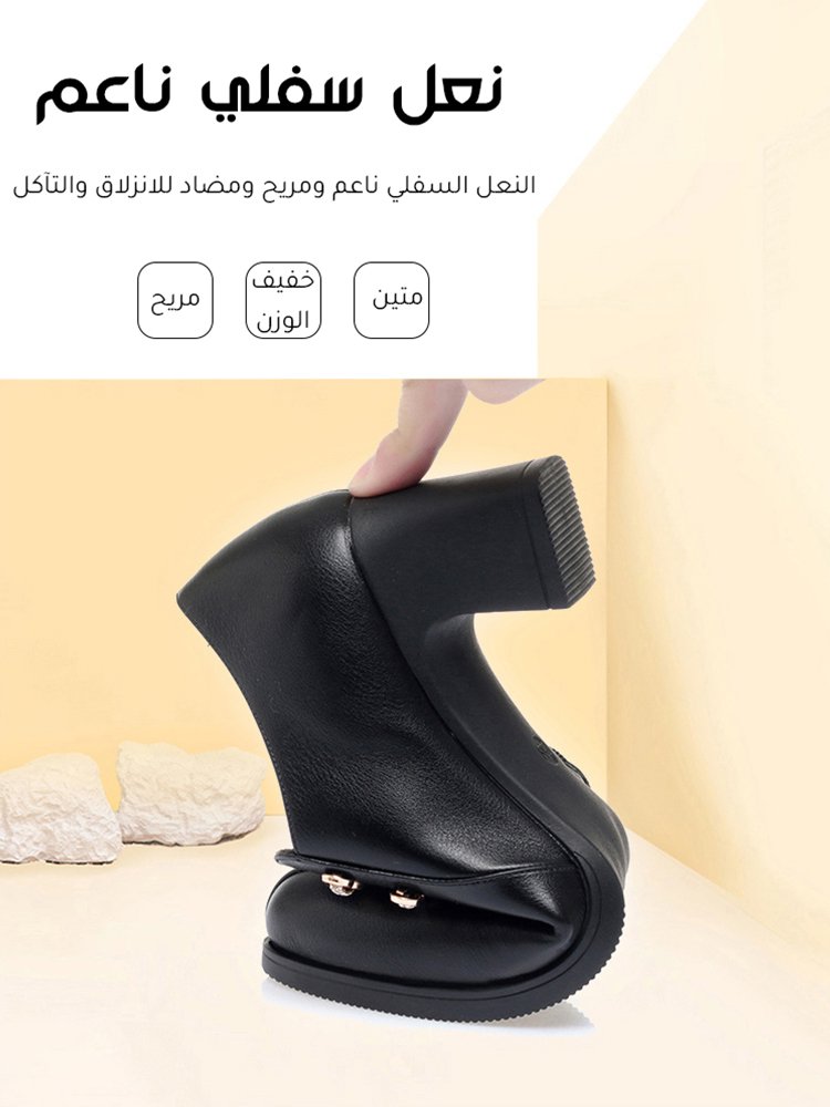 حذاء كعب سميك جلدي إيطالي لمنتصف العمر