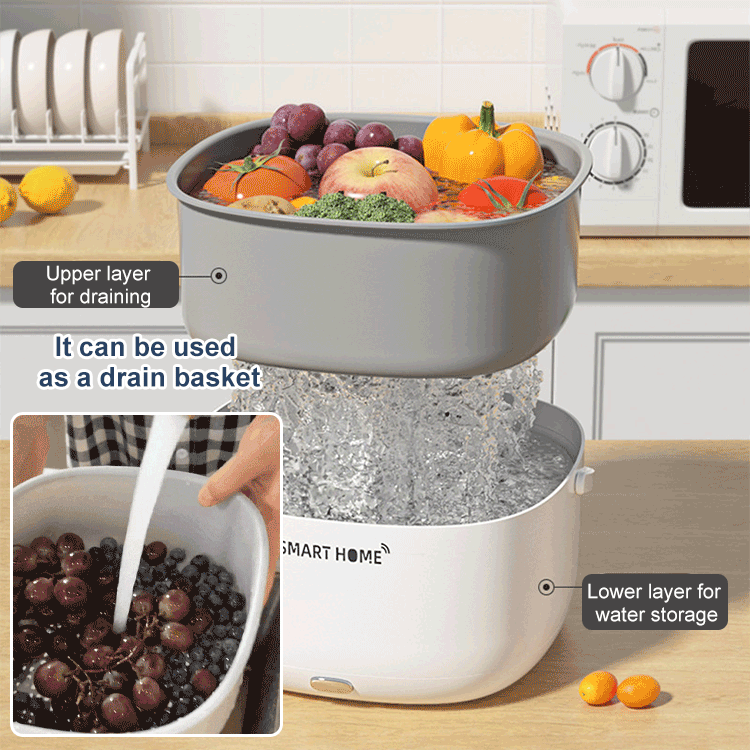 Ultrasonic large capacity double-layer vegetable washing basket