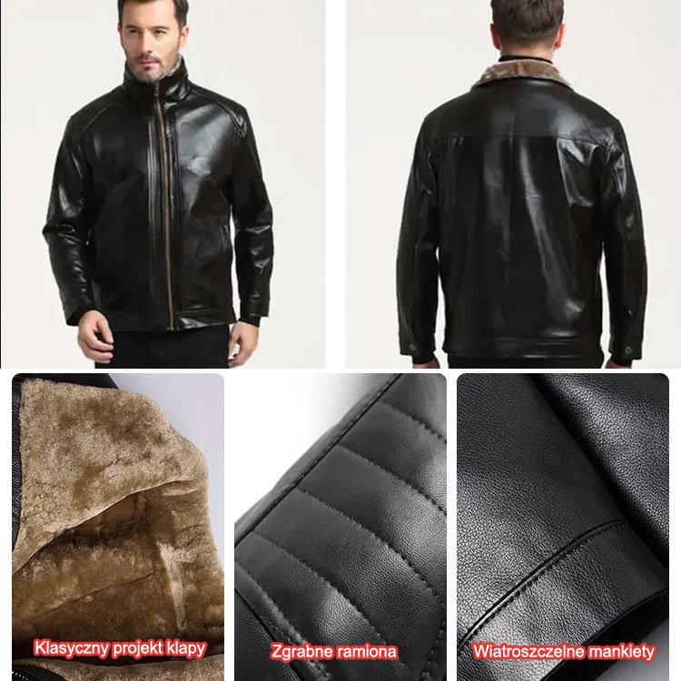 Nowa męska ciepła skórzana i wełniana kurtka