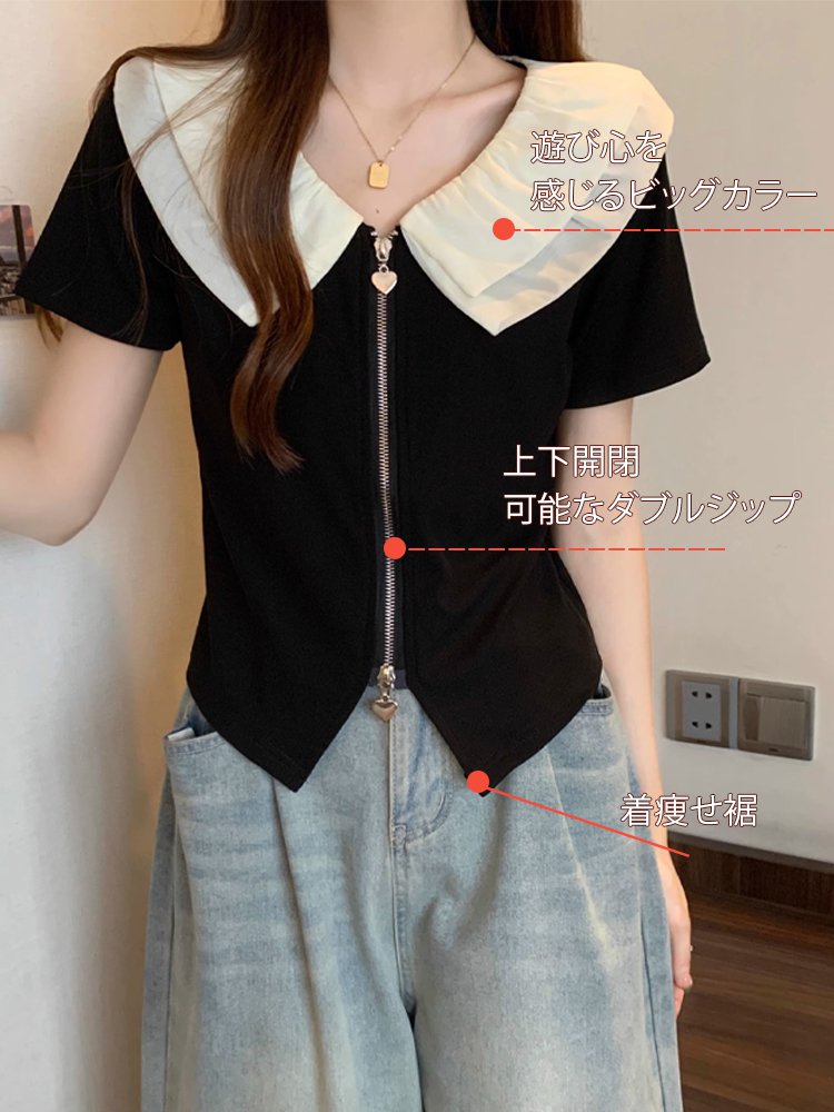 ビッグカラー半袖ブラウス