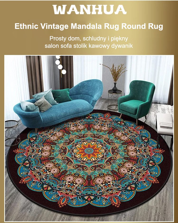 Kolorowy dywan Mandala w stylu boho na podłodze