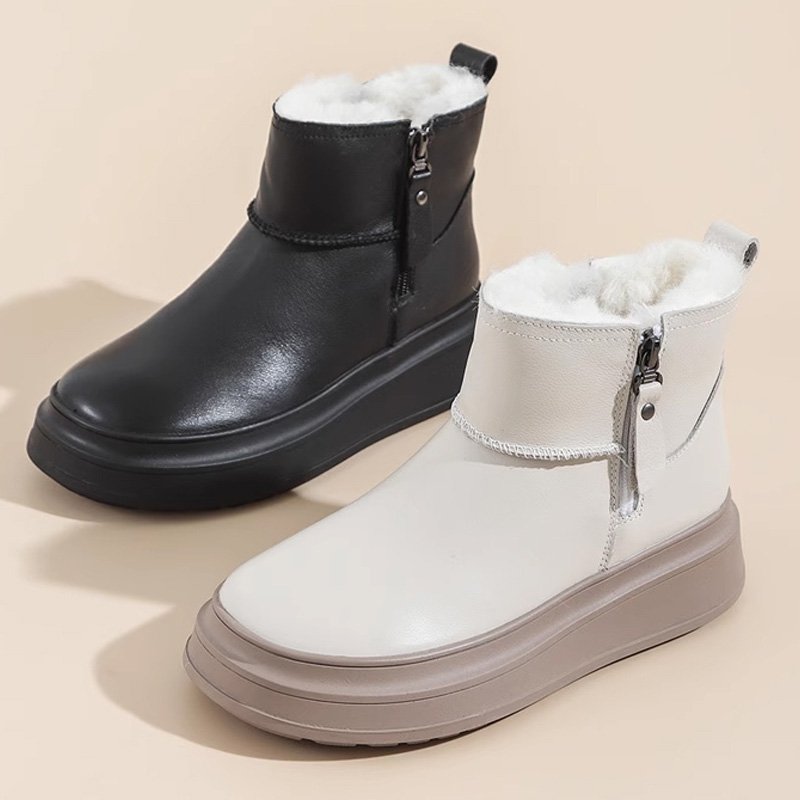 여성 가죽 도톰 기모 스노우 부츠