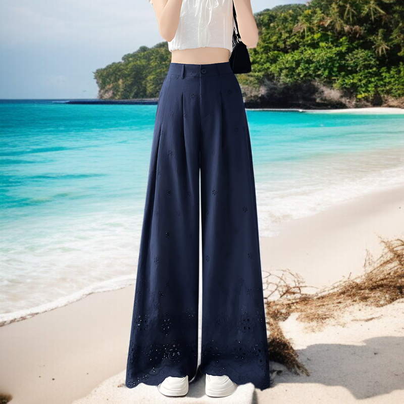 夏用中空ワイドレッグパンツ着用イメージ