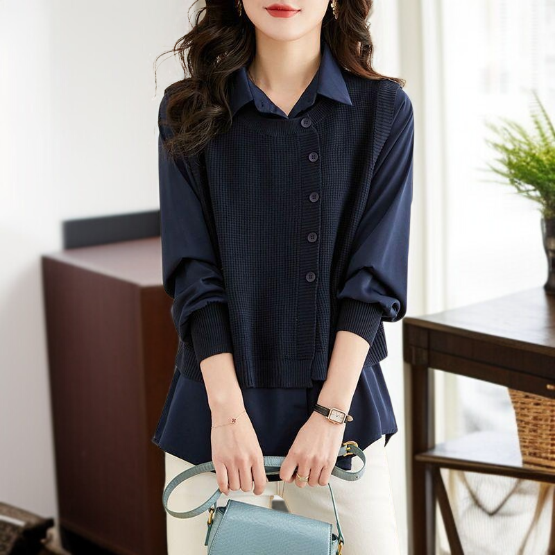 가을 여성 스웨터 페이크 투피스 고급스러운 스타일