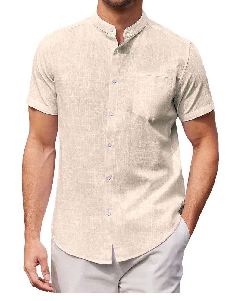ナチュラルカラーの綿麻メンズシャツ