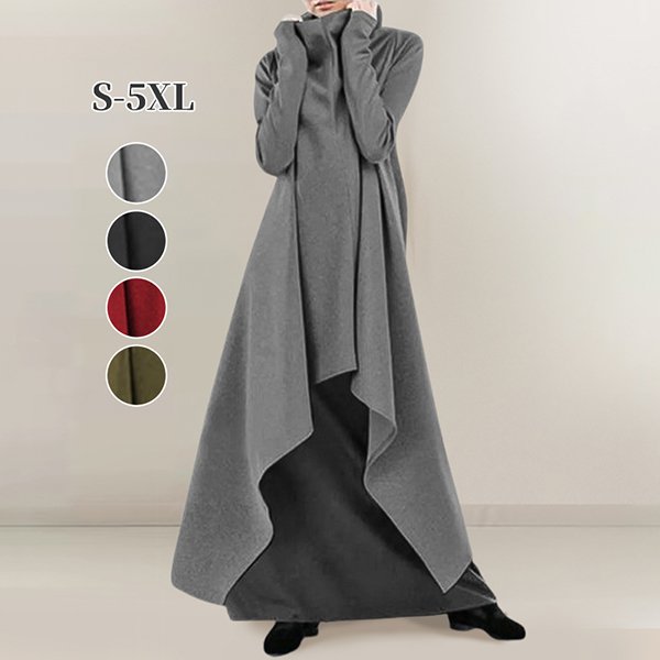 美人度アップ不規則スタンドネック無地 カジュアルワンピース