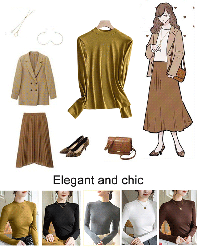 Korea Hot Sale Model Semi-high collar threaded versatile bottom shirt