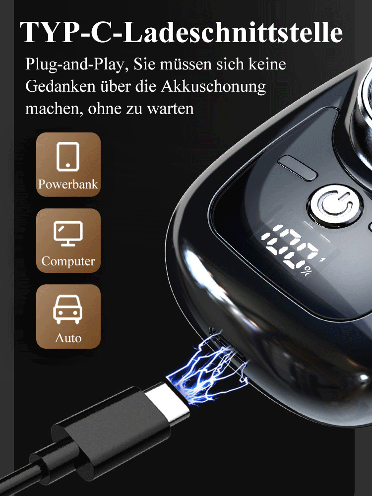 eine neue Generation von Elektrorasierern mit dreiköpfiger Digitalanzeige und rauem Stein