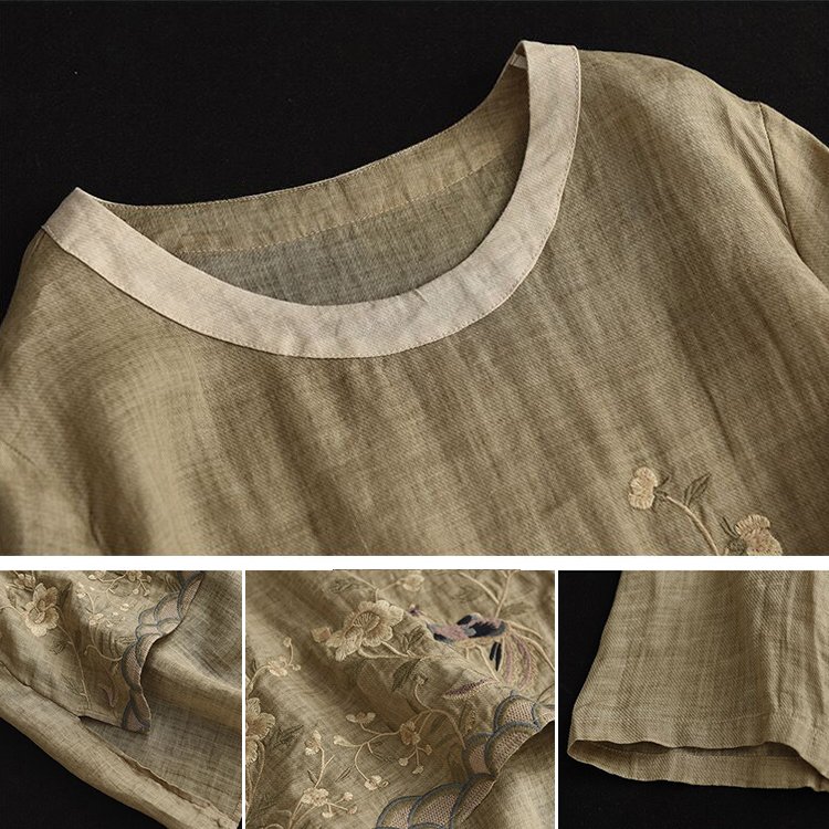 綿麻半袖ブラウス