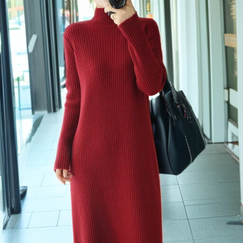 오버 무릎 이너 니트 원피스 가을 겨울 나른한 바람 롱 니트 이너 반폴라 원피스