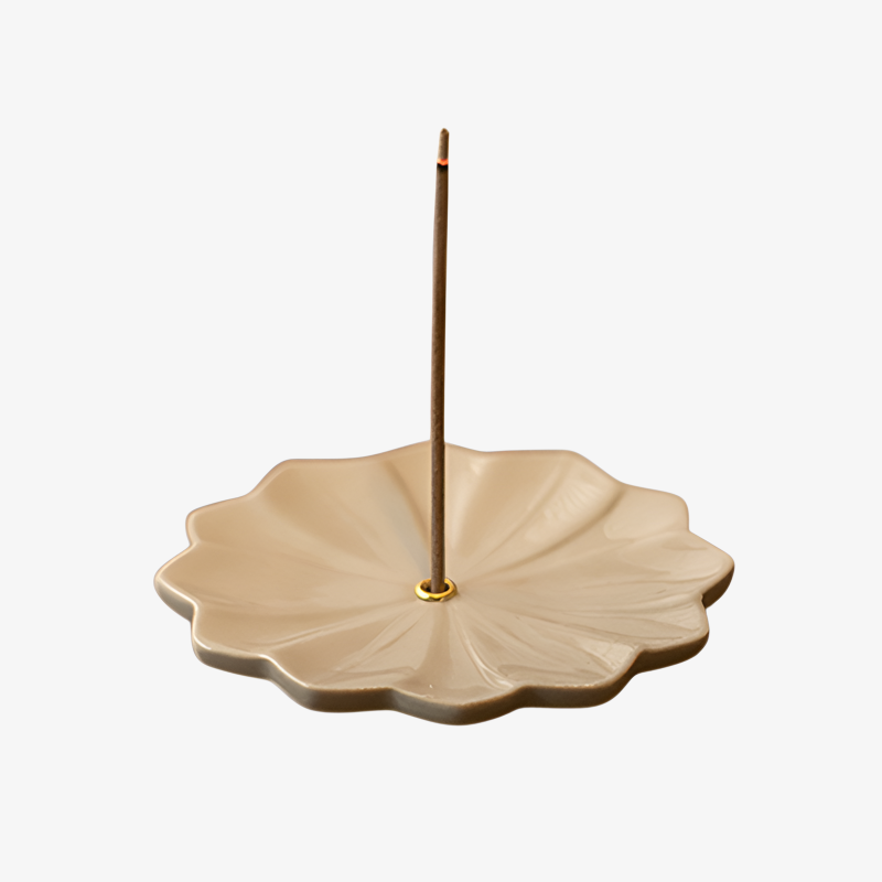 四季の花が並ぶ陶器製香炉セット 和風インテリア