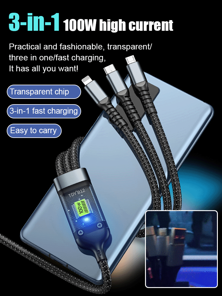 Transparent Luminous Super Fast Charging 3-in-1 Data Cable