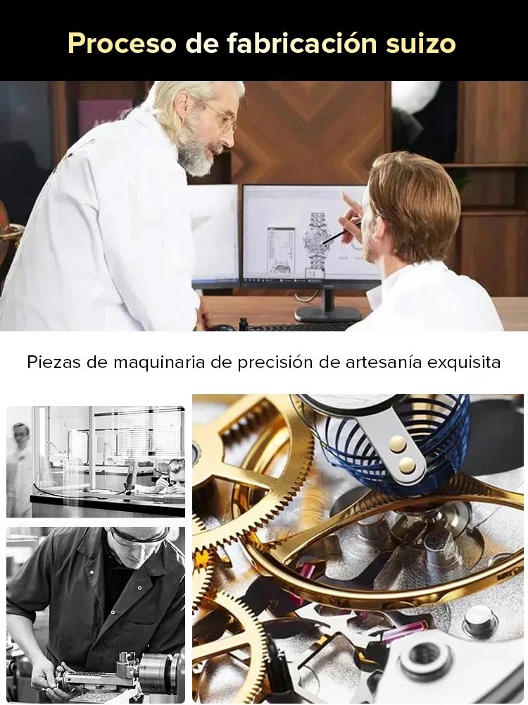 Reloj clásico con correa de acero resistente al agua y doble fecha para hombre