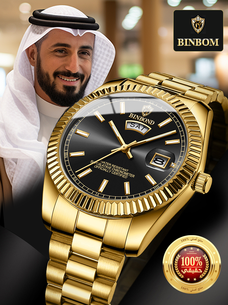 ساعة رجالية كلاسيكية مقاومة للماء ذات فتحة التاريخ والأسبوع