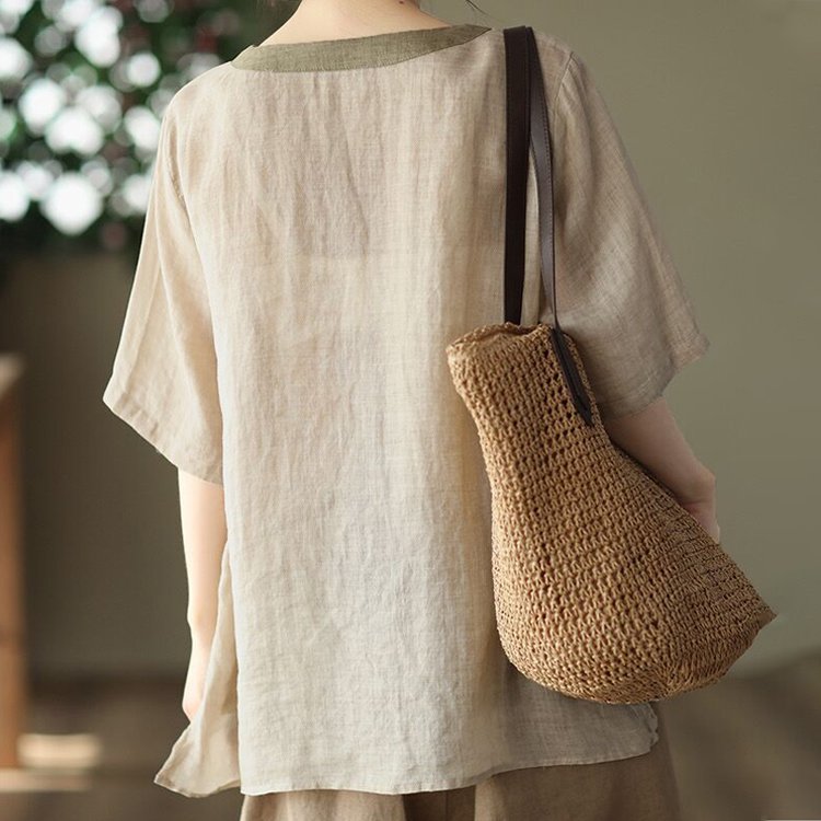 綿麻半袖ブラウス