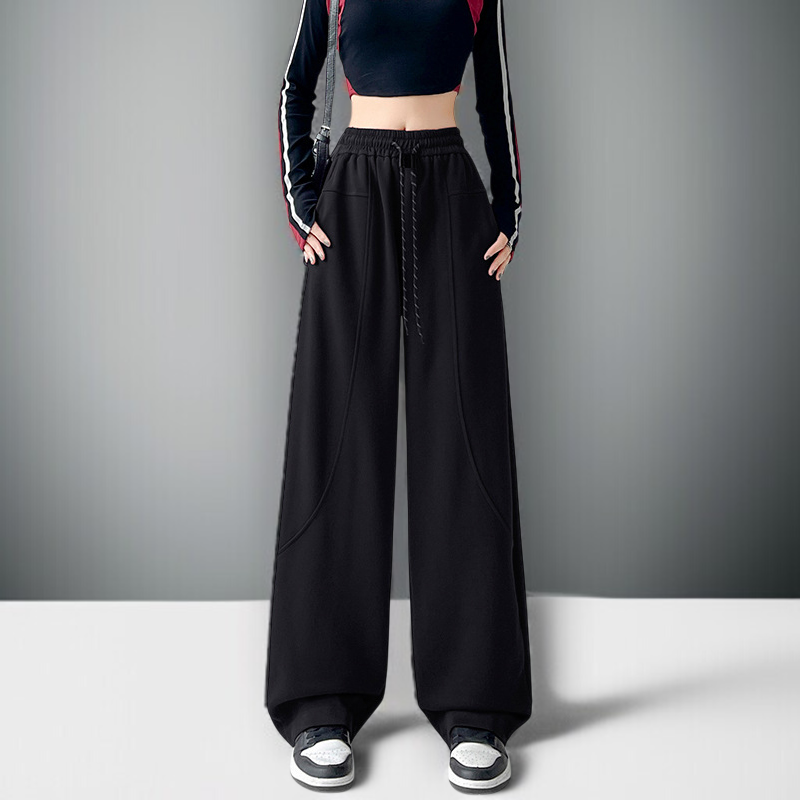 안소 와이드 와이드 팬츠 일자 하이웨스트 트레이닝 팬츠 여 캐주얼 맨투맨 레드 스트링 팬츠