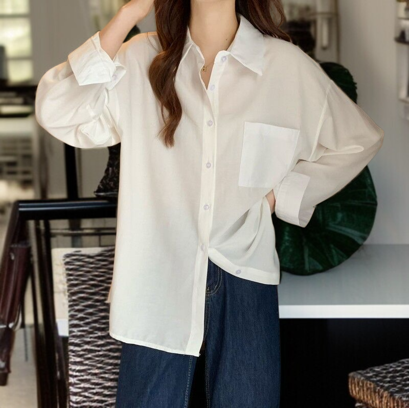 春向けレディース無地シフォンシャツ全体画像