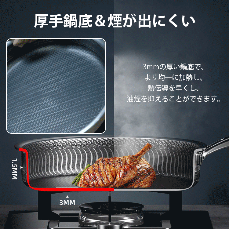 日本製ステンレス鋼フライパン 鍋深：8cm