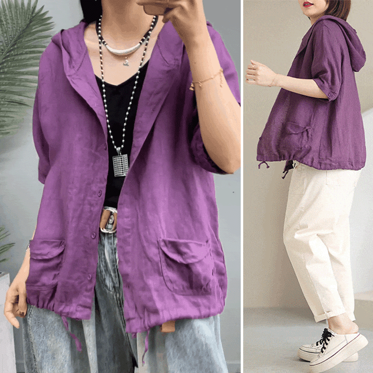 ルーズでレトロなカジュアルフード付きジャケット