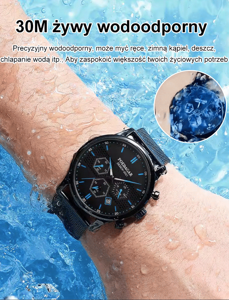 Szwajcarski wysokiej klasy świecący wodoodporny zegarek