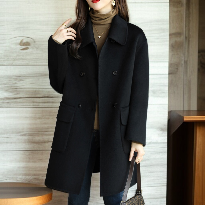 ミドル丈コットンツイードコート着用イメージ