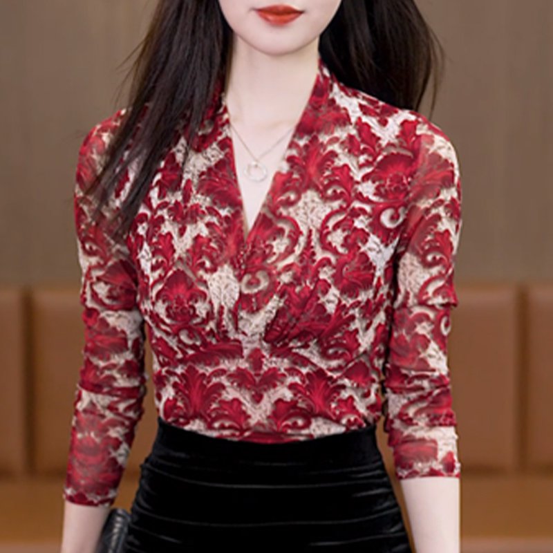 แฟชั่นเสื้อลูกไม้แขนยาวลดอายุ