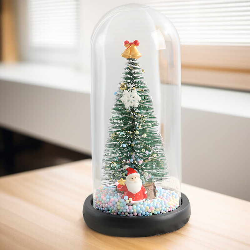 光るクリスマスツリー ガラスカバー付きデスクトップ装飾