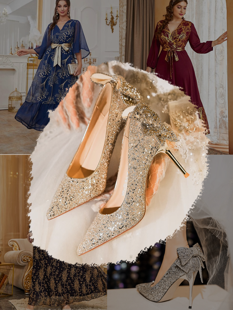 حذاء بكعب عالي مرصع بالترتر اللامع مزين بفيونكة