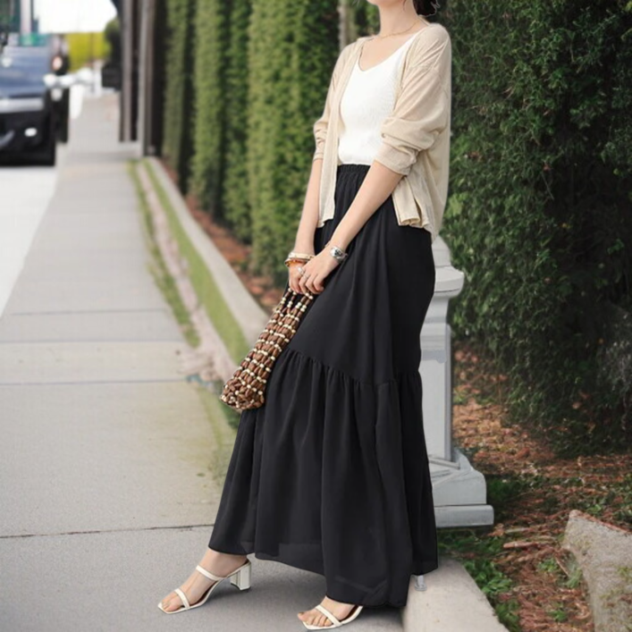 봄여름 하이웨스트 스커트 캐주얼 케이크 스커트 드롭감 큰 A라인 스커트