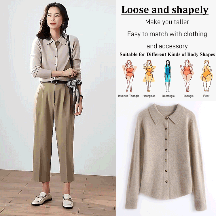 Loose Long Sleeve Polo Collar Knitted Cardigan