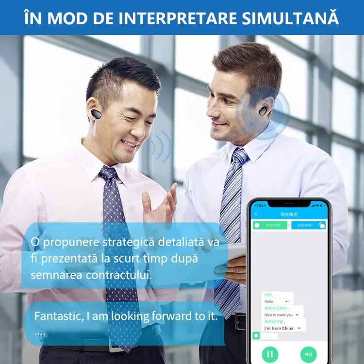 Căști cu traducere bluetooth în 80 de limbi