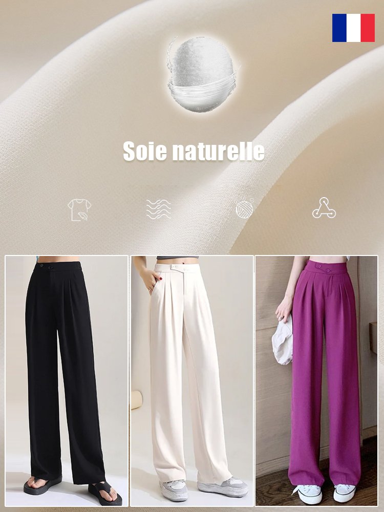 Pantalon slim all-match à taille haute et à jambe large