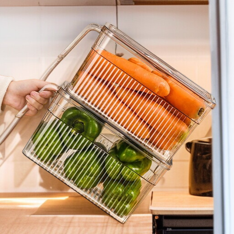 Stackable freezer drawer storage bin