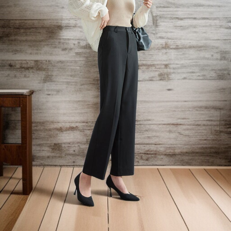 여성 하이웨스트 일자 정장바지 프리미엄 블랙 전면 이미지