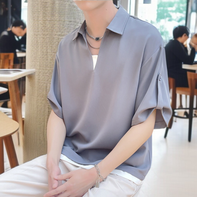 남성 냉감 여름 반팔 셔츠 착용 이미지