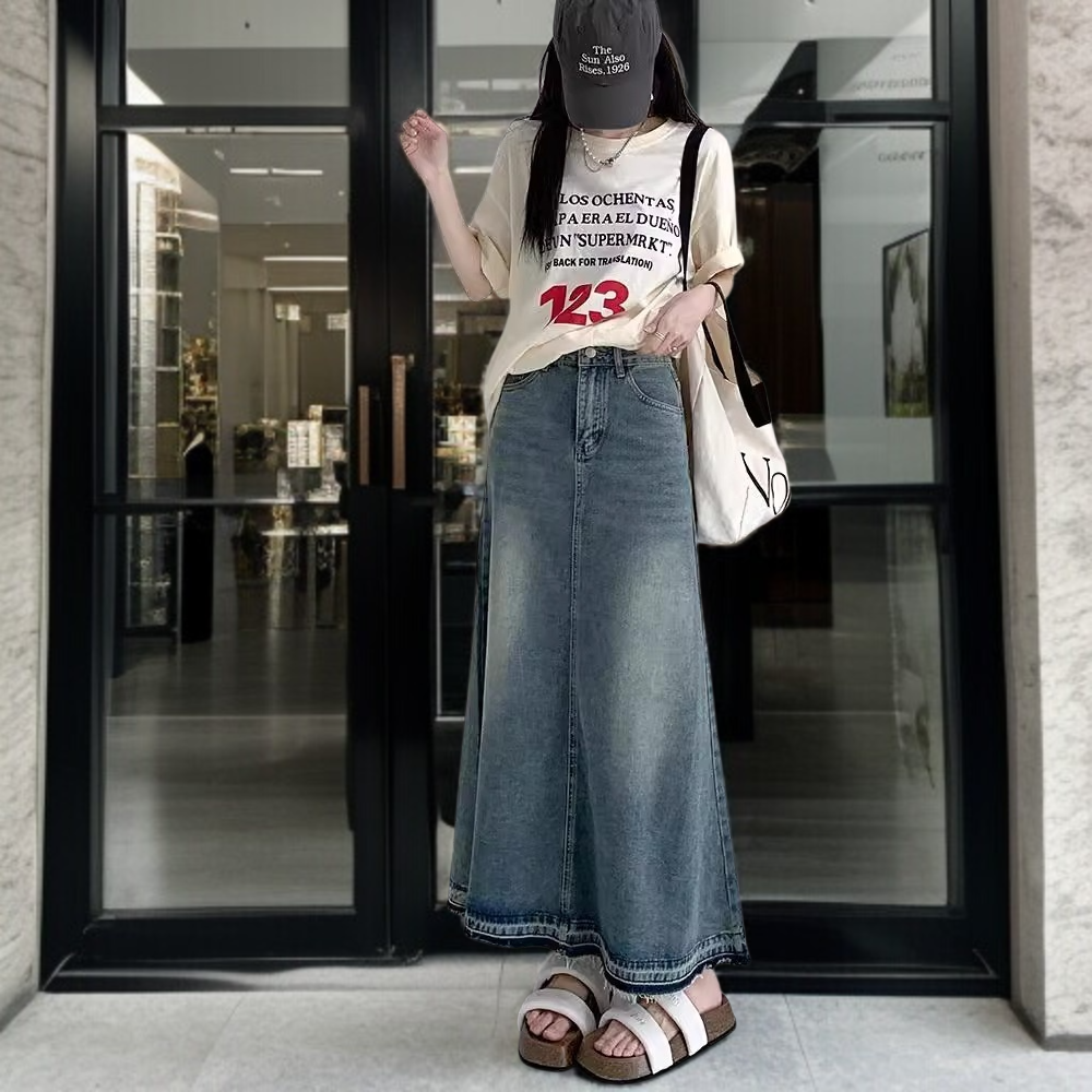 A라인 왕단 롱스커트 디테일 사진