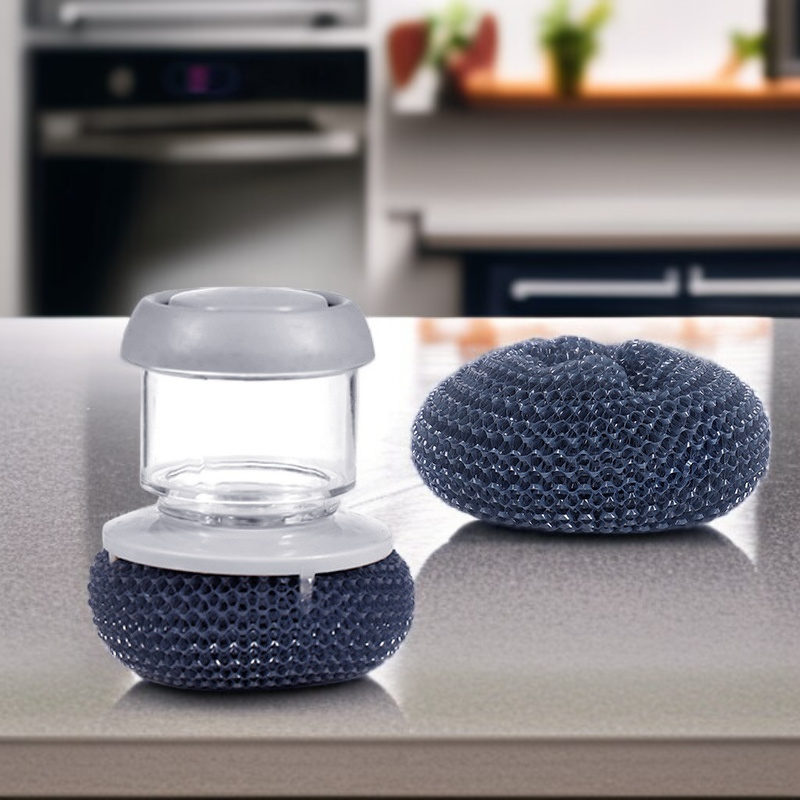Efficient sponge dish brush with automatic liquid soap release