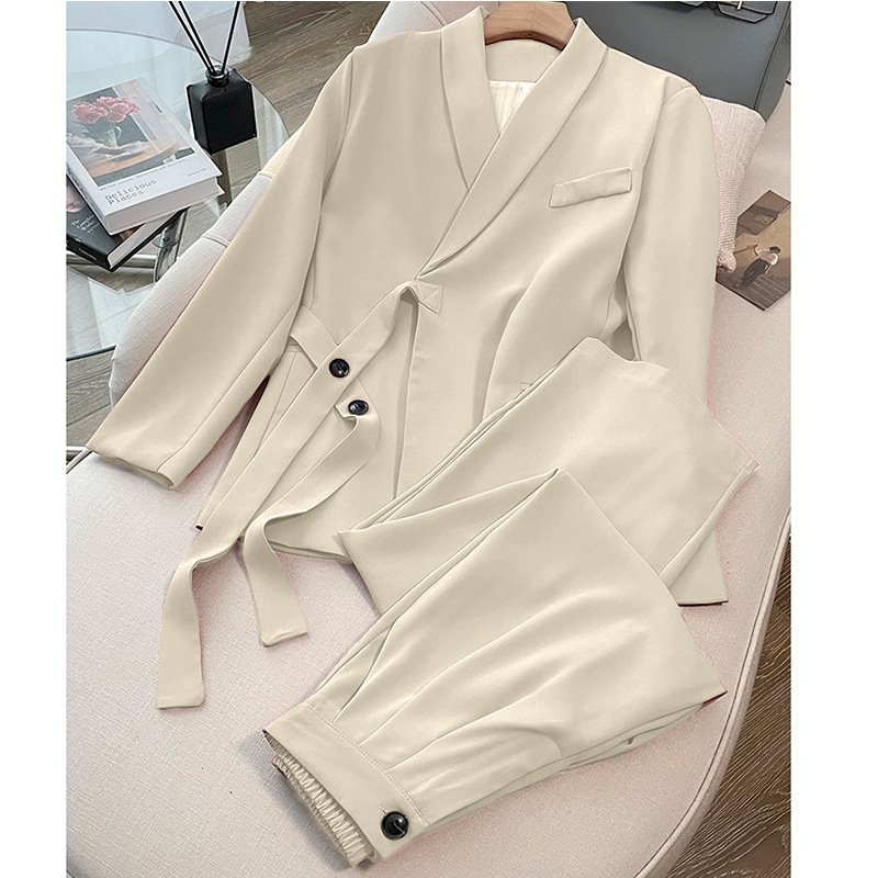 Design lace-up wide-leg trouser suit